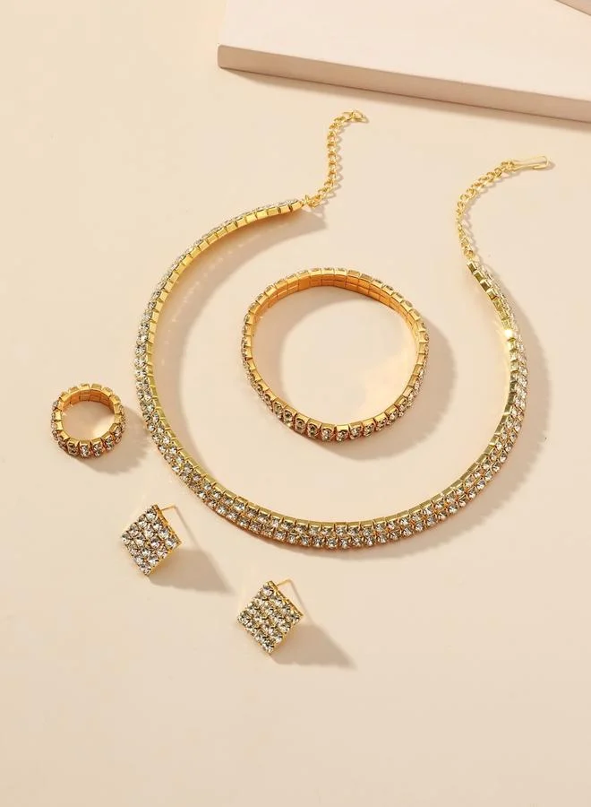 تايك تو طقم من عقد وسوار وخاتم وأقراط مرصع بالراين